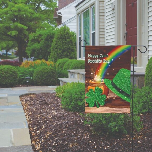 St Patrick's Day Garden Flag Pot of Gold Rainbow Shamrock 12 x 18 Double Sided - Picture 5 of 7